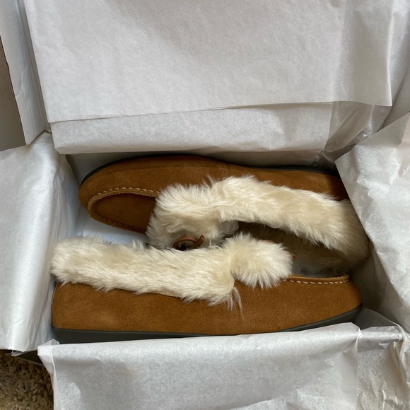 Vionic Juniper Moccasins Cozy Chestnut Suede Faux Fur Slippers Women's Size 7M - Picture 8 of 8